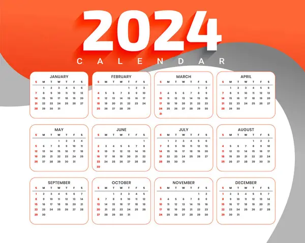 Happy New Year 2024 English Calendar Template Design Vector — Stock Vector