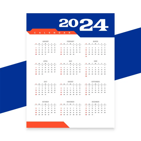 Moderno 2024 Scrivania Calendario Attività Pianificazione Eventi Vettoriale — Vettoriale Stock