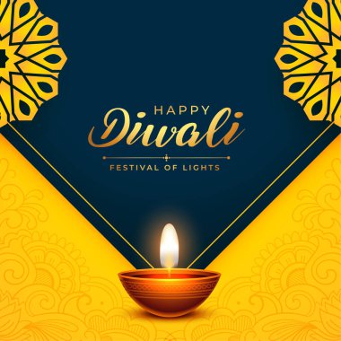 Diwali Işık Festivali için sarı arka planda gerçekçi diya 