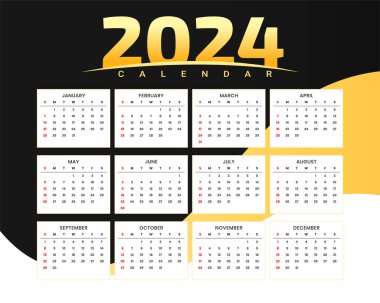 şık siyah ve altın 2024 yeni yıl takvim tasarım vektörü