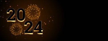 3d 2024 harfli yeni yıl havai fişek kutlama afişi metin alanı vektörü