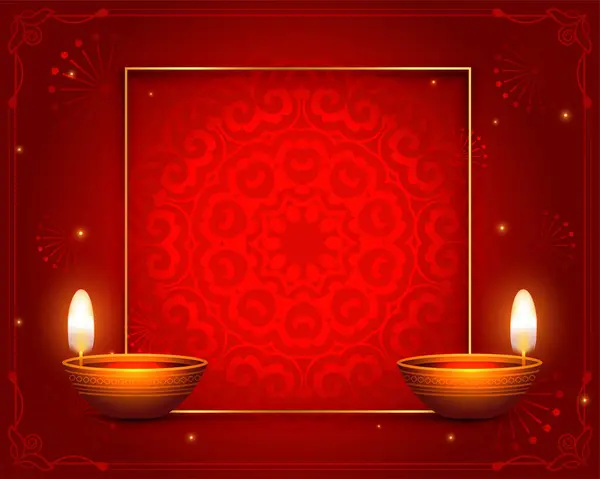 Traditional Shubh Diwali Red Background Image Text Space — Stock Vector