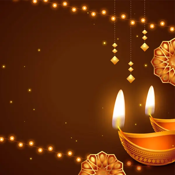 Realistische Diya Met Tekst Ruimte Voor Festival Van Verlichting Diwali — Stockvector