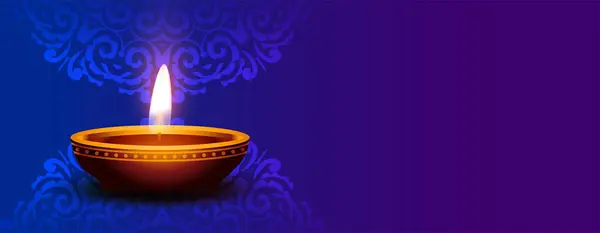 Elegante Vrolijke Diwali Banner Met Tekstruimte Realistisch Diya Design — Stockvector