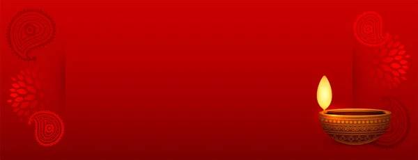 Felice Banner Rosso Diwali Con Diya Lucido Spazio Testo — Vettoriale Stock