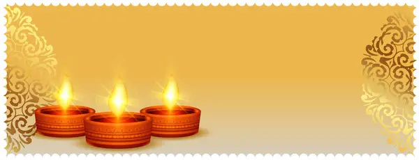 Bannière Shubh Diwali Premium Avec Espace Texte Conception Lampe Huile — Image vectorielle