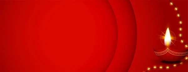 Heureux Diwali Bannière Rouge Avec Diya Brillant Espace Texte — Image vectorielle