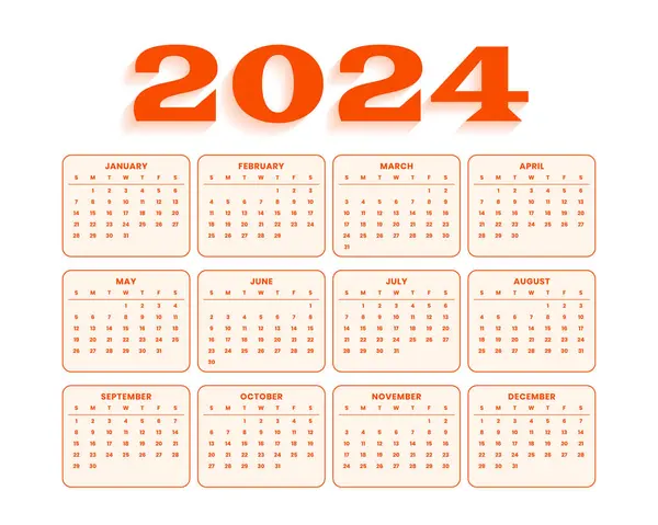 Minimal Style 2024 New Year Calendar Template Organize Events Holidays — Stock Vector