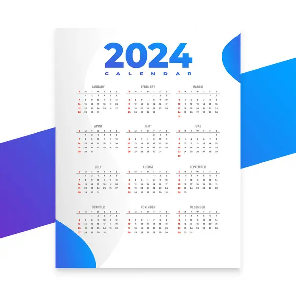 Blanco Azul 2024 Calendario Inglés Calendario Calendario Calendario Eventos Anuales — Archivo Imágenes Vectoriales