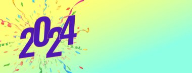 Mutlu yıllar 2024 Parti afişi konfeti kutlama vektörü