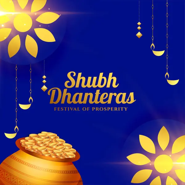 Dekoratif ve parlak shubh dhanteras pooja arkaplan altın sikke saksı vektörü