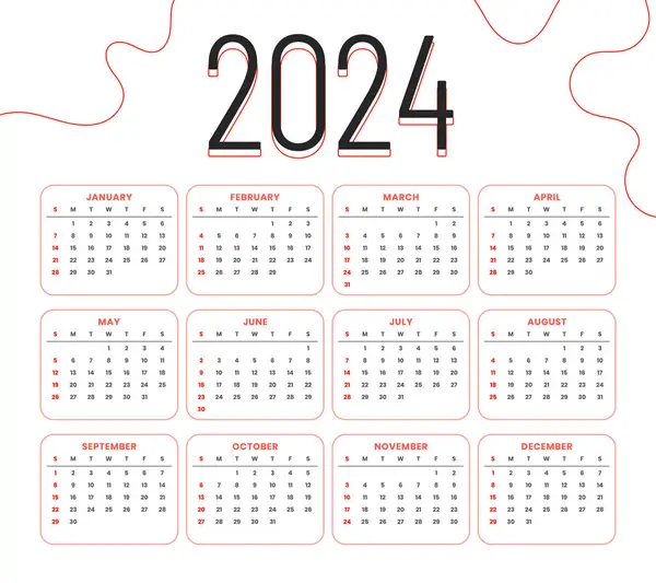 Eye Catching 2024 Monthly Planner Calendar Template Fluid Style Vector — Stock Vector