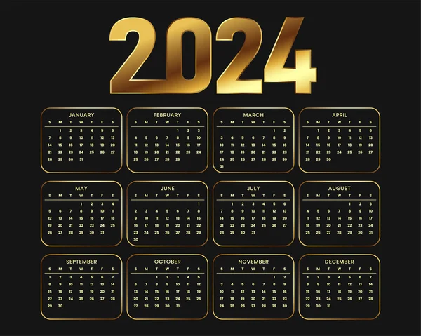 Темно Чорний 2024 Шаблон Календаря Подій Золотим Сенсорним Вектором — стоковий вектор