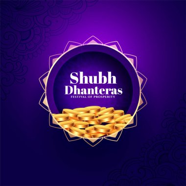 beautiful shubh dhanteras greeting background with golden coin design vector clipart