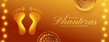 Güzel Hint festivali dhanteras zenginlik ve iyi şans vektörü bayrağını kutluyor