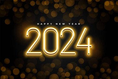 2024 harfli parlayan yeni yıl koyu arkaplan bokeh etkisi vektörü