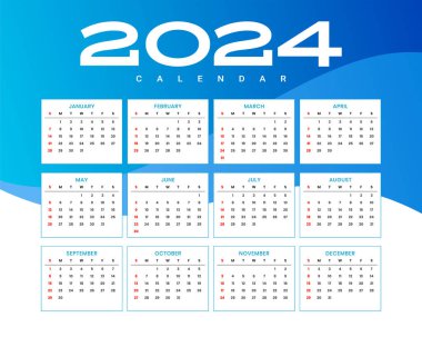 beyaz ve mavi 2024 yıllık takvim şablonu yıllık görev vektörünü düzenle