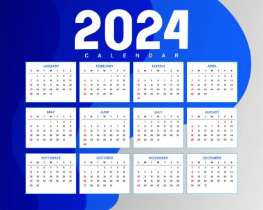 Modern 2024 masa takvimi tam sayfa yazdırılabilir dizayn vektörü