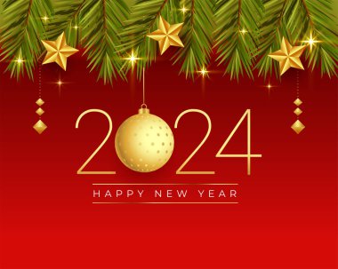 Mutlu yıllar 2024 davet arkaplanı xmas dekorasyon vektörü