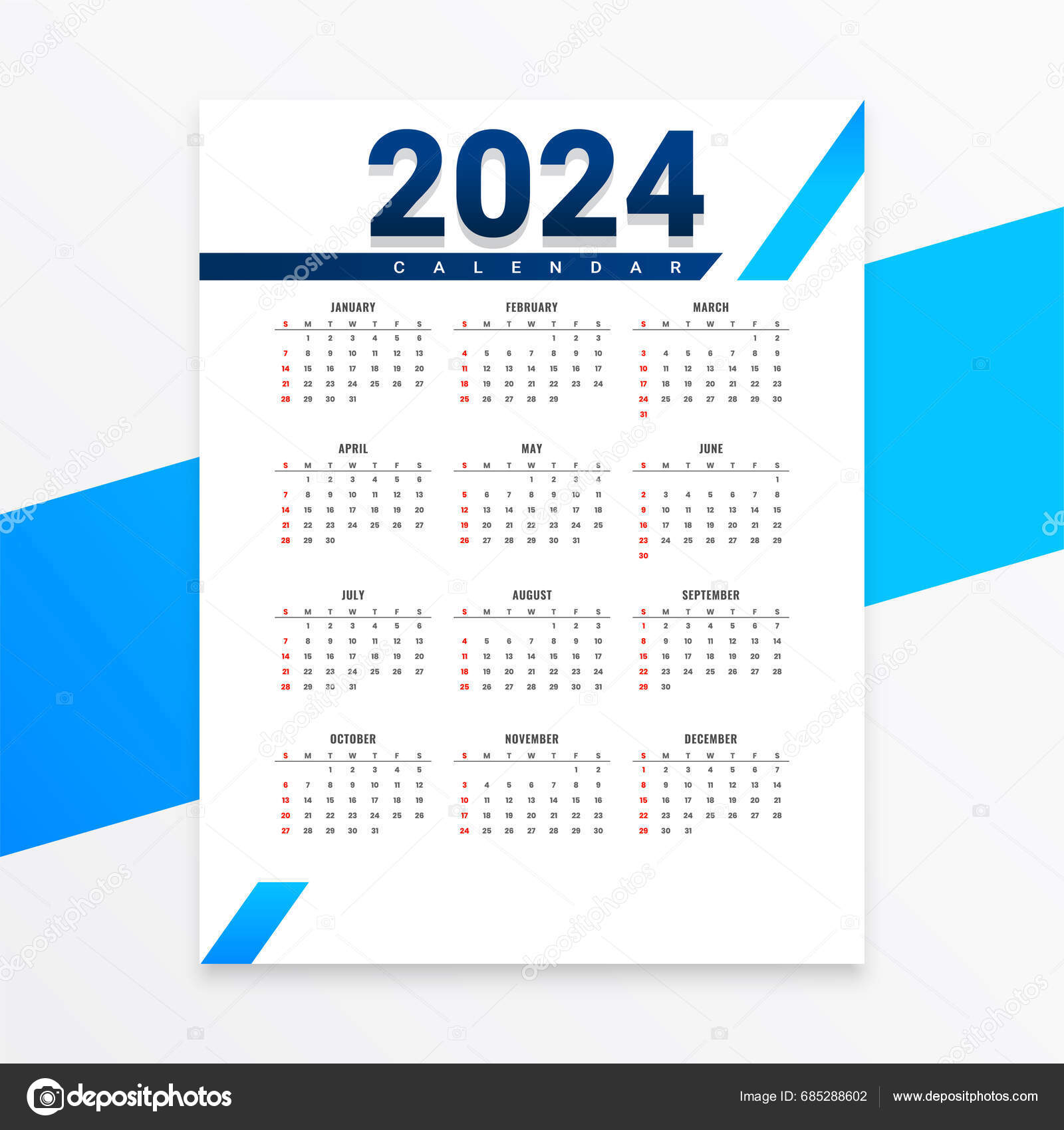 Clean White 2024 English Wall Calendar Layout Schedule Events Task ...