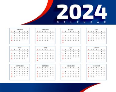 şık 2024 yeni yıl İngilizce takvimi bir ofis kırtasiye vektörü şablonu