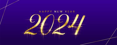 Parlak 2024 yeni yıl arifesi mor duvar kağıdı tasarım vektörü