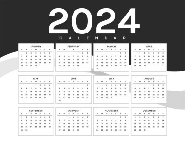 koyu siyah 2024 aylık planlama şablonu düzenli ve odaklanmış vektör
