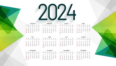 Geometrik biçim 2024 Yeni Yıl takvimi bir yazdırılabilir tasarım vektörü şablonu