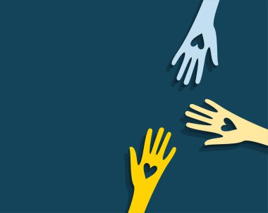 kağıt kesimi tarzı gönüllü grup sosyal servis vektörü için el arkaplanına yardım ediyor
