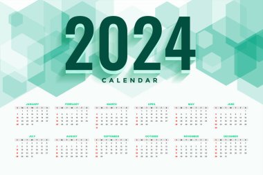 Geometrik biçim 2024 Yeni yıl takvim şablonu tasarım vektörü