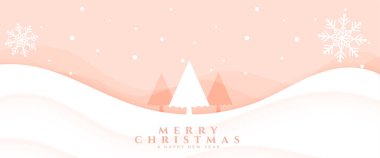 Kar tanesi ve ağaç vektörüyle Mutlu Noeller bayrağı