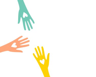Renkli gönüllü dayanışma grubu sevimli kalp tasarım vektörüyle el ele veriyor