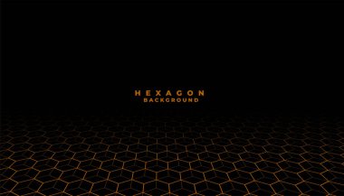 3d biçim altıgen ızgara çizgisi perspektifi koyu arkaplan vektörü