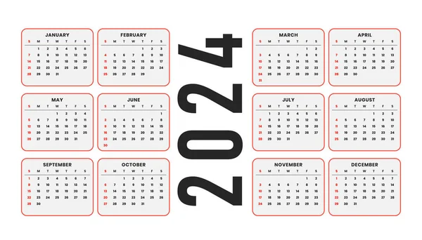 Simple 2024 New Year Calendar Template Office Desk Vector — Stock Vector