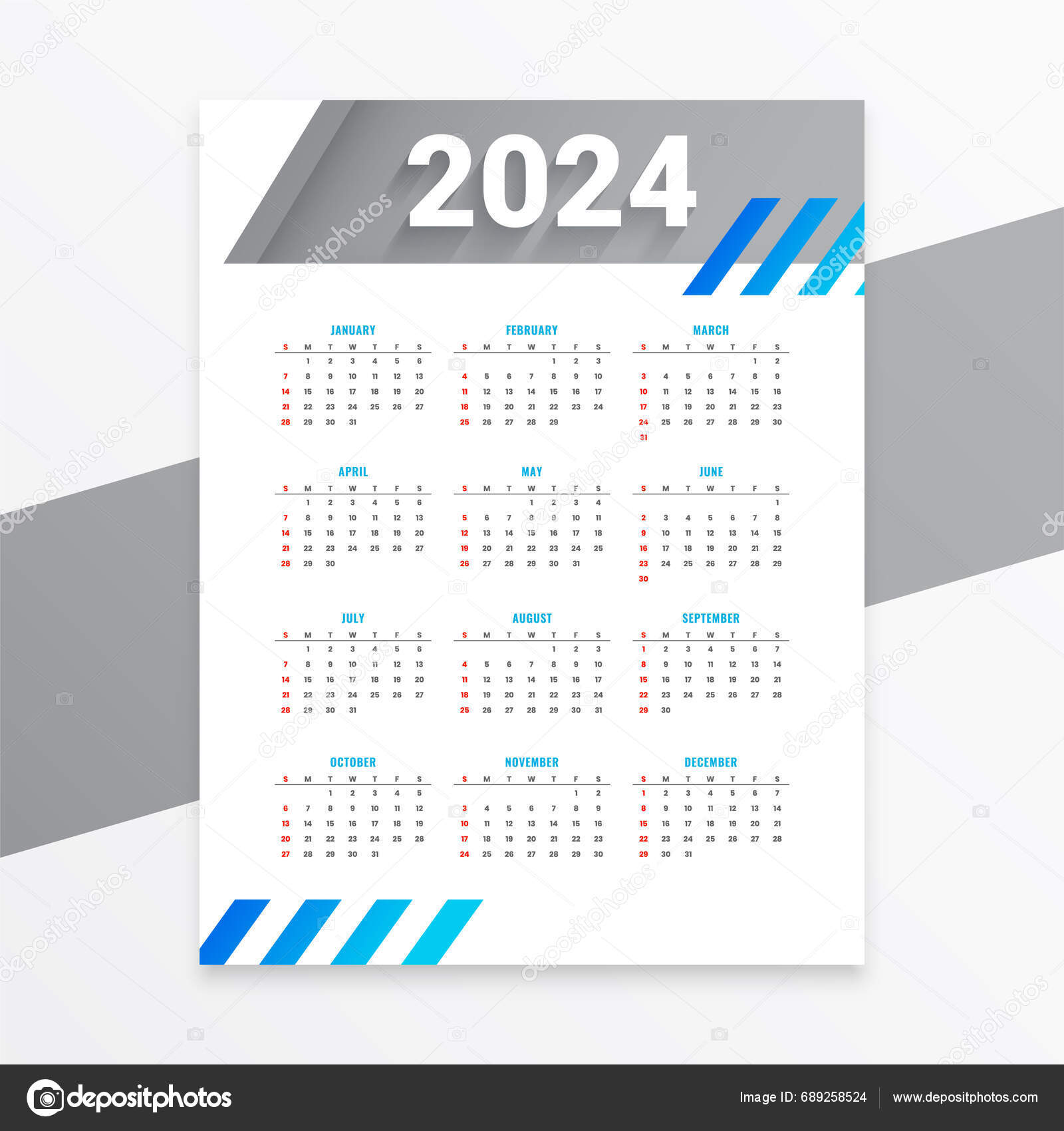 Elegant White Blue 2024 Annual Planner Calendar Layout Design Vector 