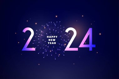 2024 yılbaşı arifesinde havai fişek dekorasyon vektörüyle parlayan