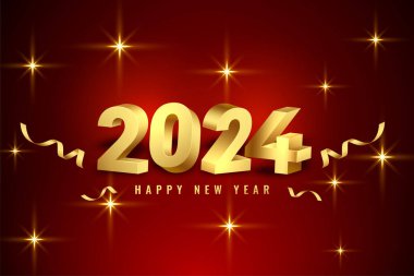 Mutlu yıllar 2024 davetiye kartı 3d biçimli vektör