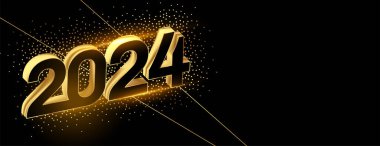 3d biçimi 2024 altın metin Yeni Yıl Parıltı Efekt vektörlü davetiye pankartı