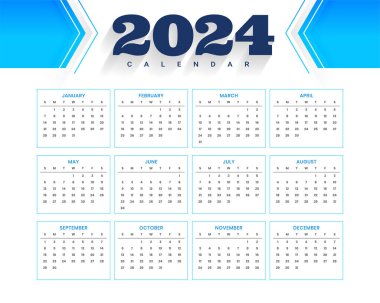 Basit ve temiz 2024 yeni yıl takvim şablonu tasarım vektörü