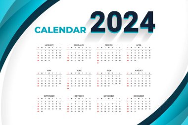 Modern 2024 İngilizce takvim şablonu yıllık görev vektörü