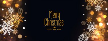 Kar taneleri ve Bokeh etkisi vektörüyle Mutlu Noeller bayrağı