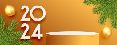 Dekoratif 2024 Yeni Yıl Duvar Kağıdı 3d kaide stand vektörü