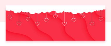 hang style love heart and paper cloud banner with text space vector