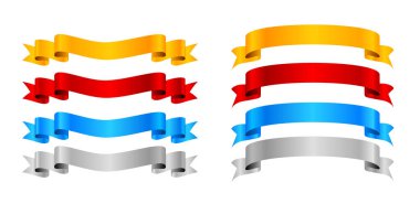 Farklı renk vektörlerinde gerçekçi kurdele bant ögesi pankartı seti