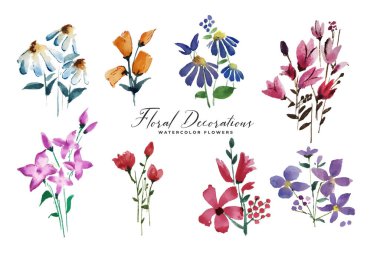 Çiçeksel buket element arka plan tasarım vektörü göz alıcı seti