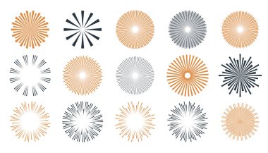 Retro biçim vektöründe doğrusal güneş ışığı patlaması işareti koleksiyonu