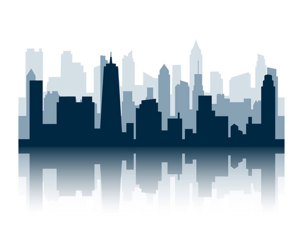 modern skyline building background design with reflection effect vector