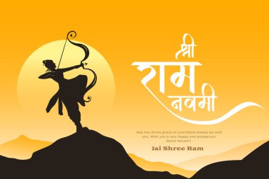 Shree ram navami arka planı Lord Ramma siluet vektörüyle selamlıyor