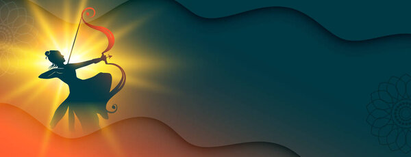 shri ram navami diwas celebration banner with lord rama silhouette vector