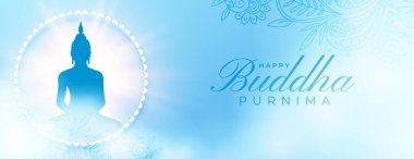 Duman ve ışık efektli dini mavi bayrak Mutlu Buda Purnima